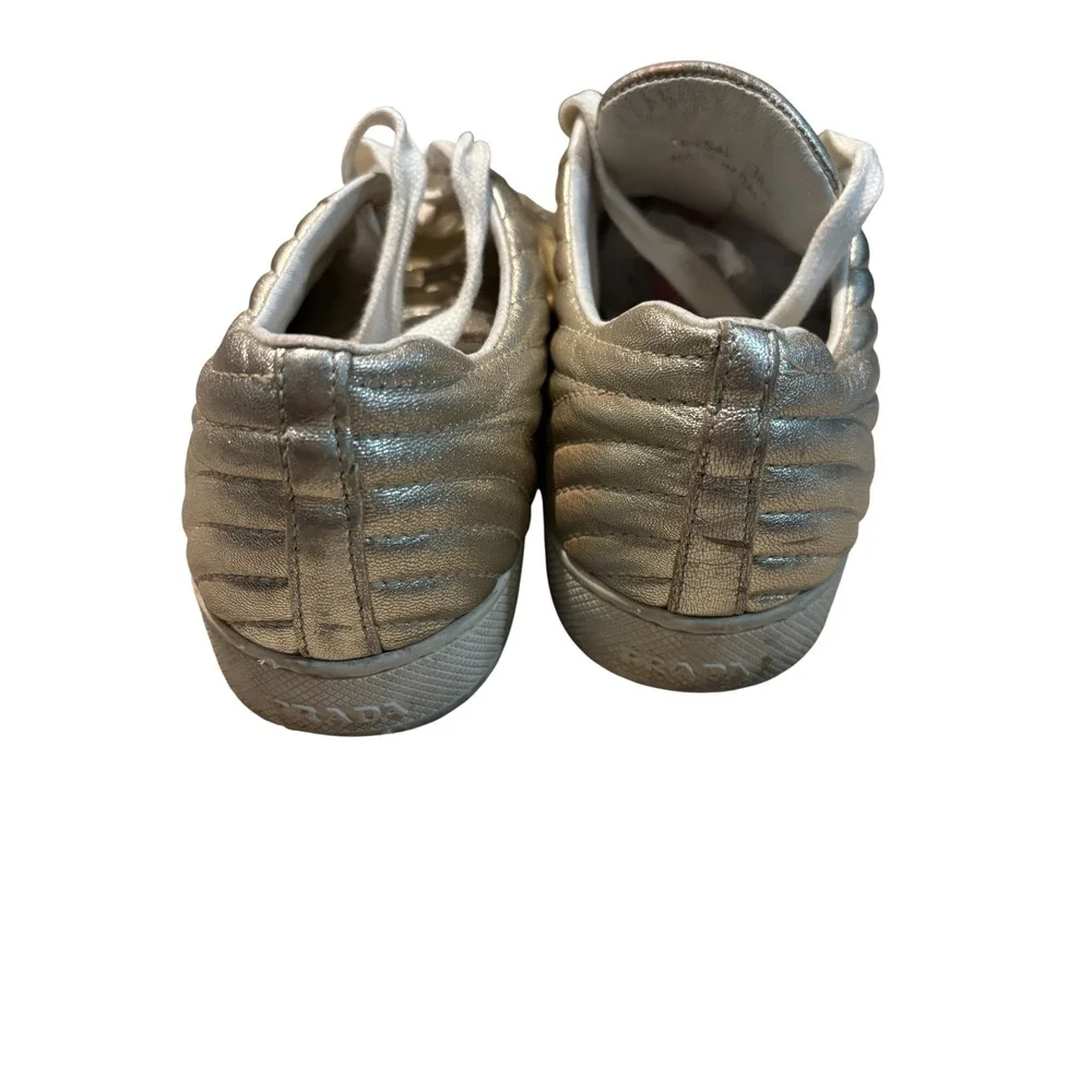 Prada Milano Metallic Gold Quilted‎ Leather Low Top Sneakers 1E254L EU 38.5
